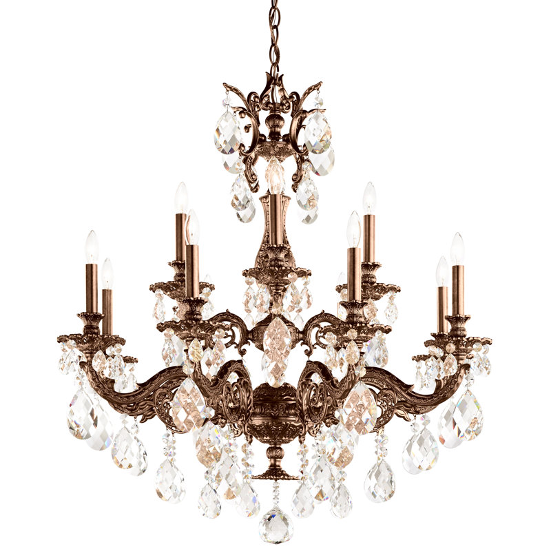 Milano 12 - Light Chandelier, French Gold, Clear Crystals from Swarovski