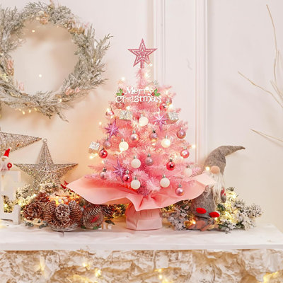Mini-décorations d'arbre de Noël rose pour la maison, le bureau ou la fête
