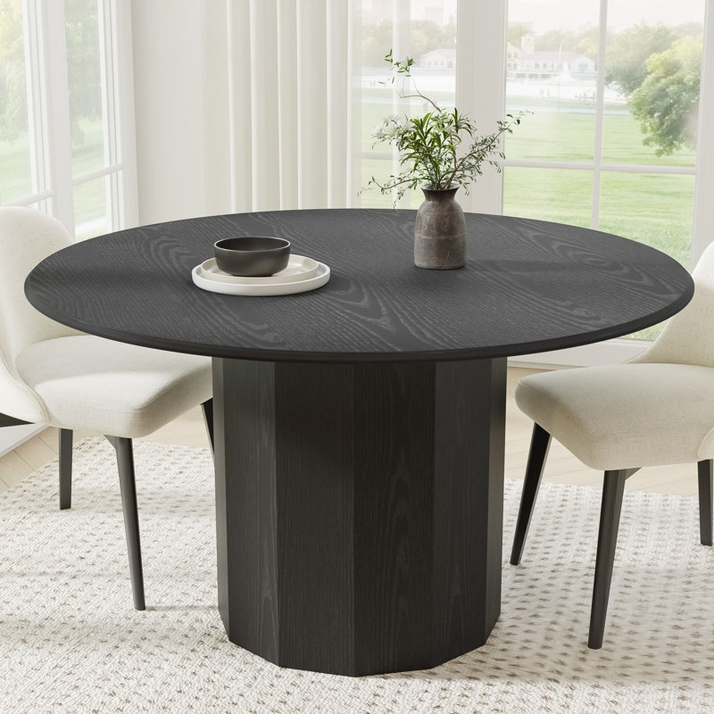 Solid Wood Dining Table Round Pedestal Kitchen Table, 30”H x 52”L x 52”W, Black