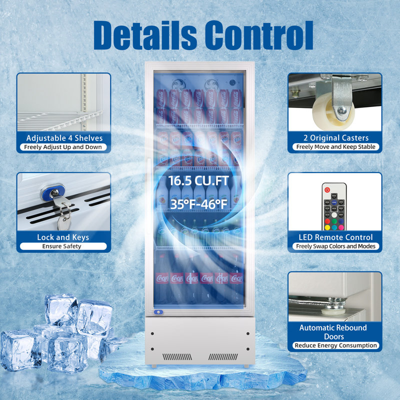Réfrigérateur commercial de marchandise de 24 po Kichking, réfrigérateur à boisson 16,3 pieds cubes avec porte vitrée, Argent