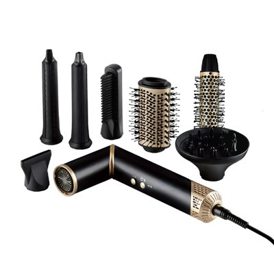GEEPAS 7-in-1 Hot Air Styler, 1500W Hair Dryer Brush Set with Diffuser & 6 Attachments, Multi Hair Styling Tool for Curling, Straightening, Volumising & Fast Drying
