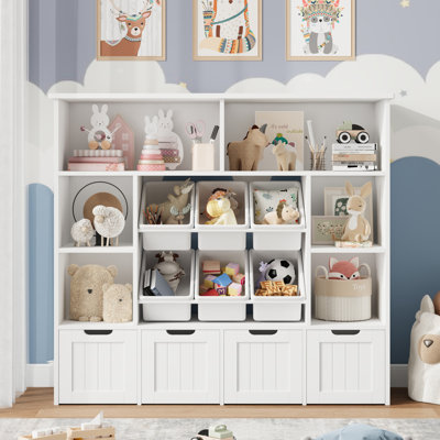 49.4" W Kids Bookcase with 4 Removable Drawers, Cube Organizer