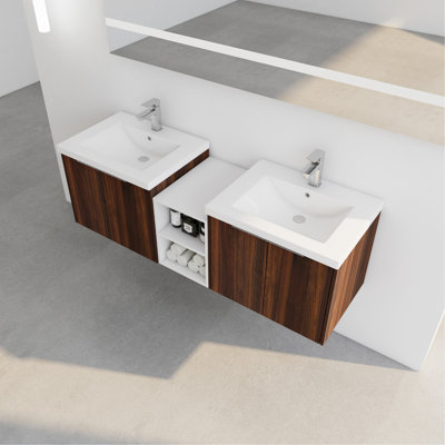 60 Inch Bathroom Vanity With Soft Close Doors And Sink, Wall Mounted For Space-Saving And Stylish Bathroom Design.