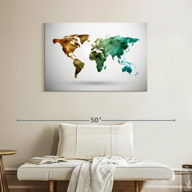 Carte du monde abstrait moderne Aliaz, H 26 po x l 39 po