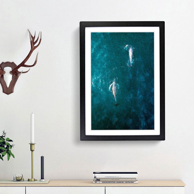 Dolphins Heading North - Picture Frame Painting Print, 65cm H x 48cm W x 2cm D, Black Framed