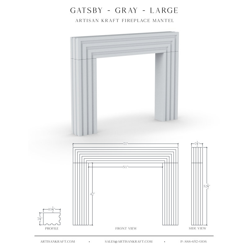 Gatsby Cast Stone Fireplace Surround, 71", Gray