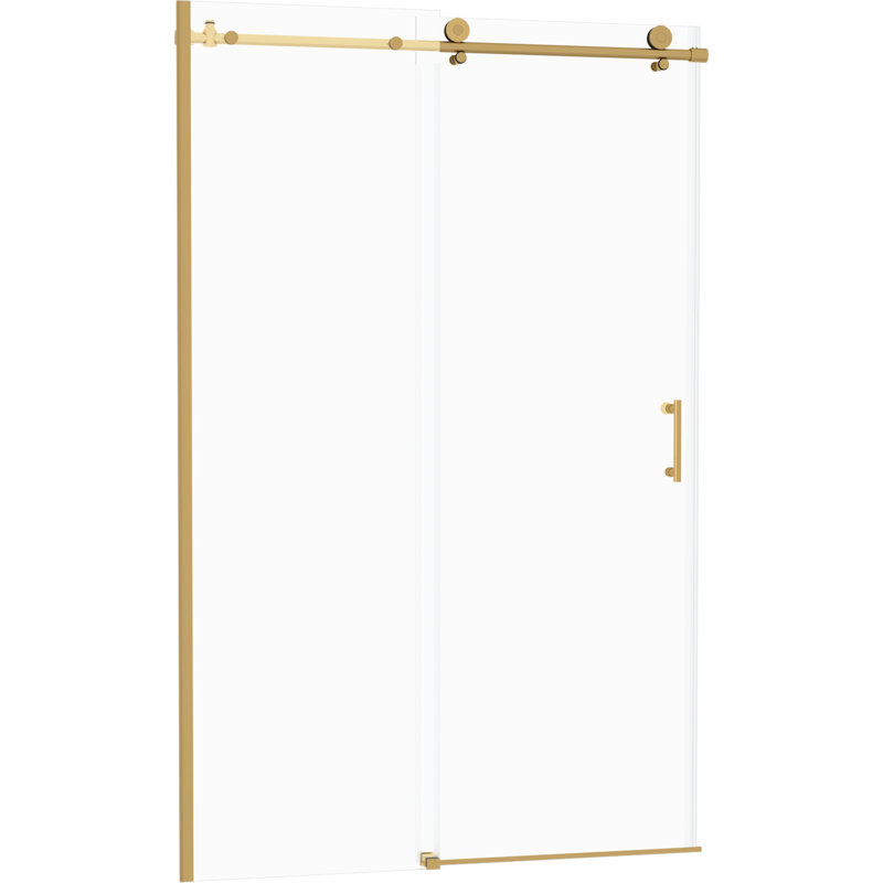 Porte de salle de bain coulissante simple, 48 po 48,8 po, verre trempé de 8 mm, cadre doré, douche rouille en acier inoxydable 304 H 48 po x H 76 po réversible gauche à droite, écran d'eau, glissade