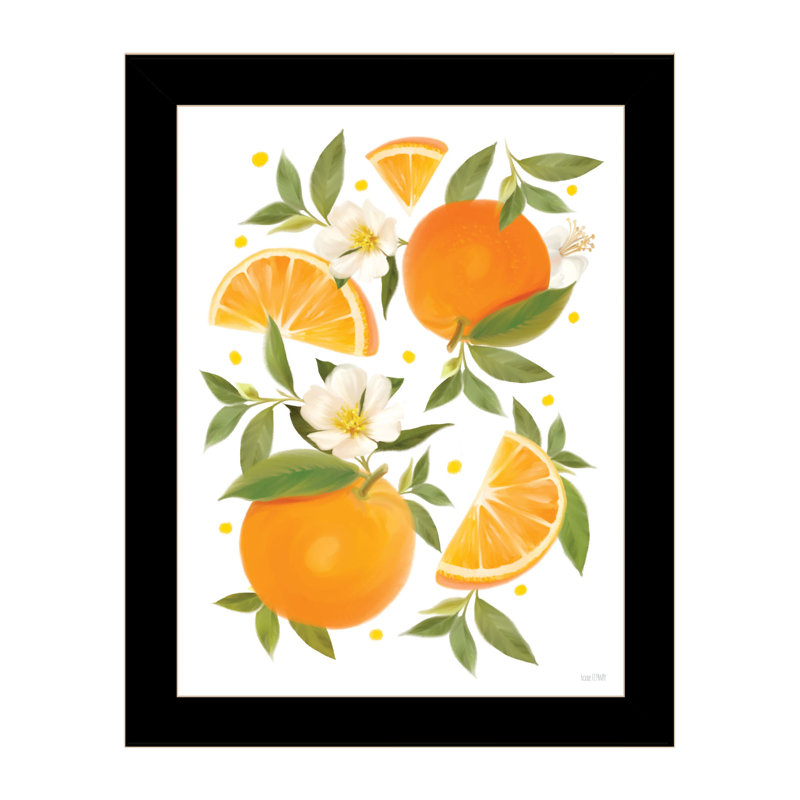 Citrus Orange Botanical Framed Wall Art for Living Room, Home Wall Decor by House Fenway, Black Framed, 14" W x 18" H