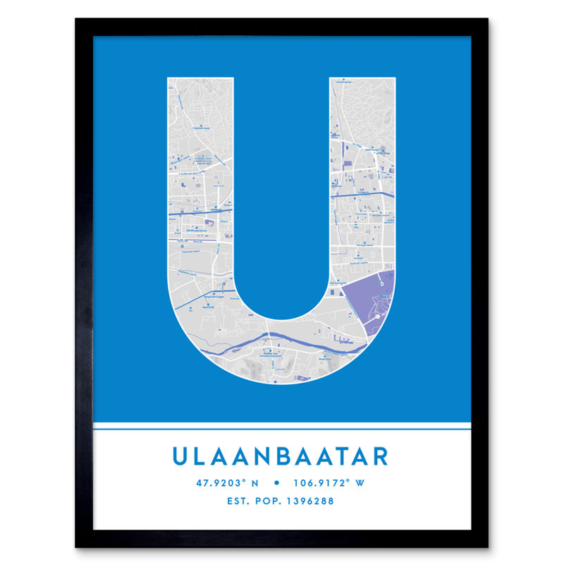 Ulaanbaatar City Map Ulaanbaatar Blue - Single Picture Frame Typography