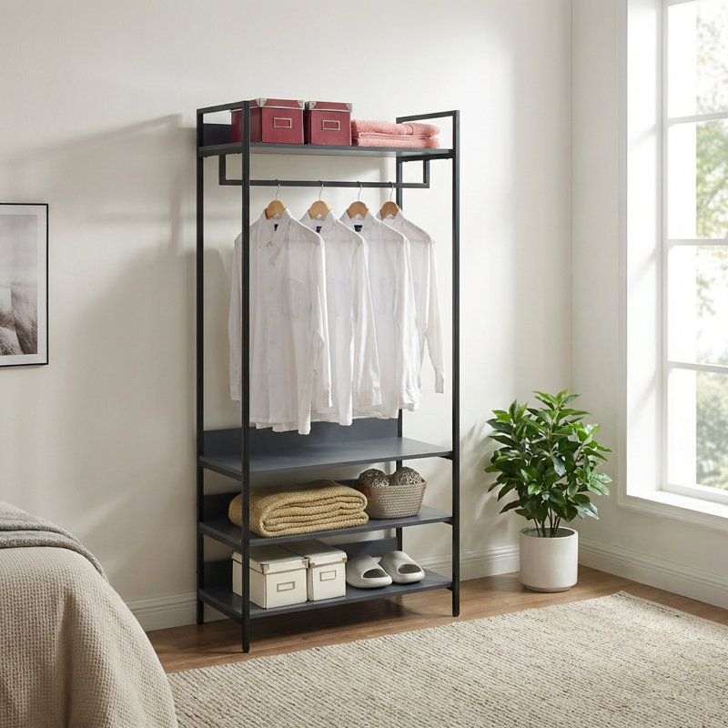 Alva Open Wardrobe with 4 Shelves, Dark Grey