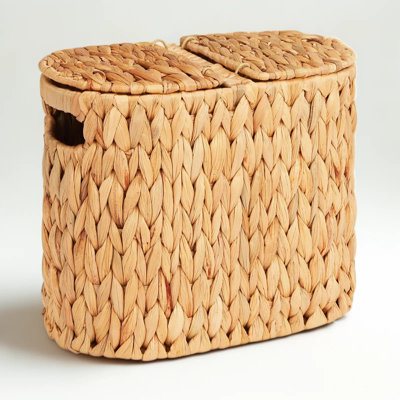Handwoven Water Hyacinth Toilet Paper Storage Basket With Lid And Handles, Natural Bathroom Organizer Holds 4 Rolls, Durable Wicker Bathroom Storage Basket