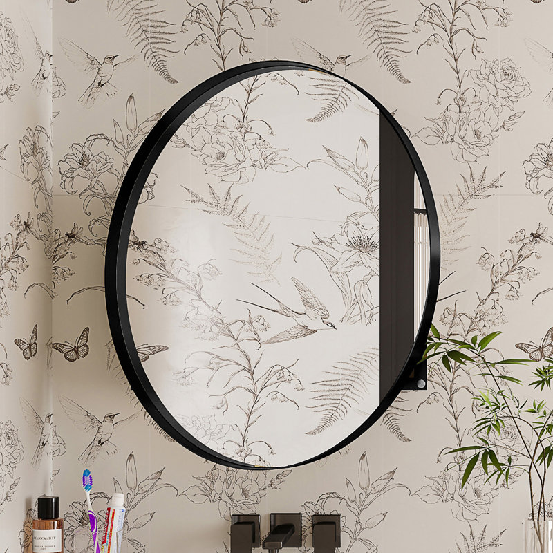 Armoire à pharmacie ronde avec cadre en métal 31,5 pouces avec miroir et tablettes réglables Miroir mural noir avec rangement pour salle de bain