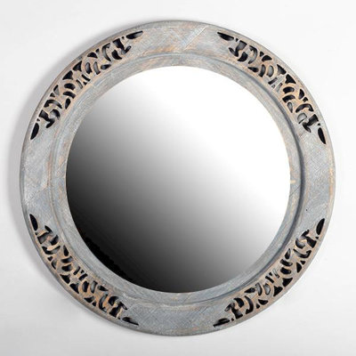 Miroir mural rond à cadre délavé gris