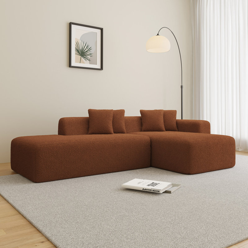 Canapé modulaire en L avec chaise longue Lambswool, Tissu orange
