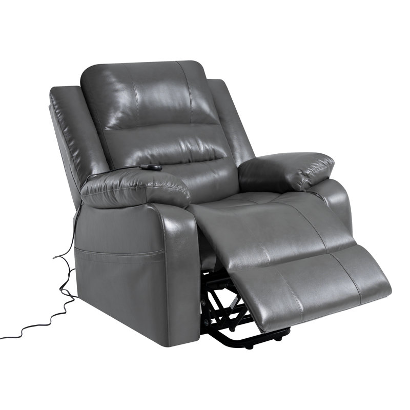 Faux Leather Lift Assist Power Recliner, Gray Fuax Leather