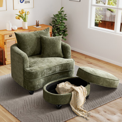 55" Oversized Accent Chair with Storage Ottoman,Upholstered Deep Seat Lounge Chair,Green