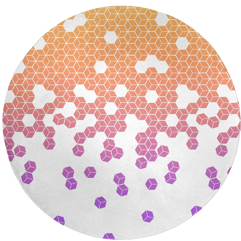 Tapis de saumon carré/mauve, Rond 5 pi