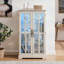 Armoire haute blanche en verre à double treillis avec bande lumineuse RVB en couleur et 3 tablettes réglables pour un rangement et une présentation polyvalents