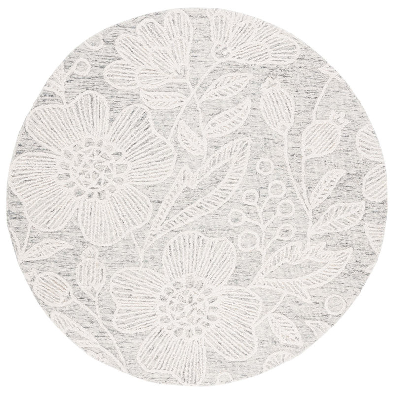 Tapis floral en laine touffeté à la main, Rond 6 pi