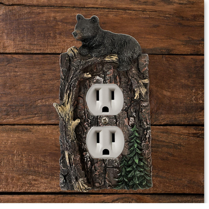 Wall Plate Cover in Black Bear Climibing on Tree Branch Design