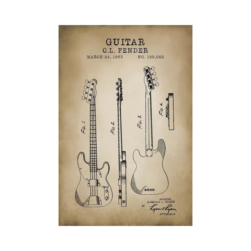 Fender Guitar by PatentPrintStore - Wrapped Canvas Print, 66.04 cm H x 45.72 cm W x 1.91 cm D