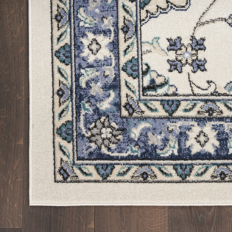 Nourison Essentials Ivory/Blue Indoor/Outdoor Area Rug, Rectangle 5' x 7'