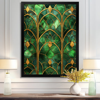 Gold Green Emerald Tiled Opulence III - Abstract Art Deco Picture Framed Wall Art