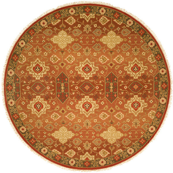 Wool Oriental Area Rug in Rust/Ivory, Round 10'