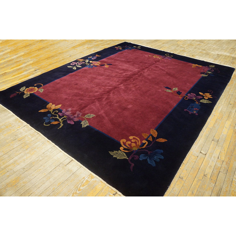 Antique Chinese - Art Deco Room Size Wool Blue Navy, Red / Rust Rug