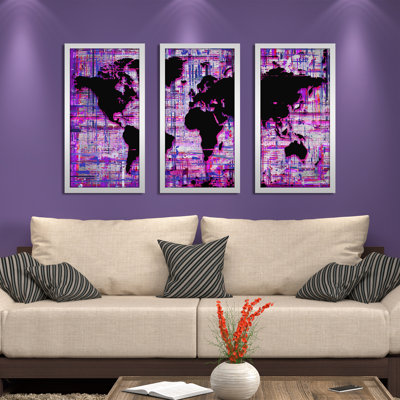 « mad world mauve » par jodi, ensemble de 3 reproductions d’art encadrées