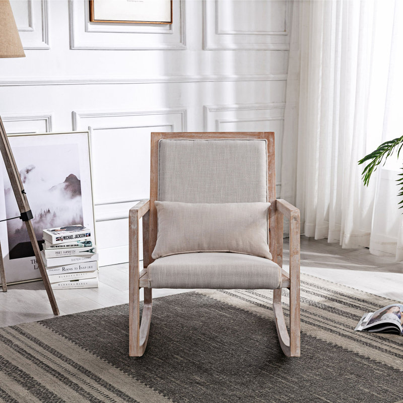 Chaise berçante en bois massif Aistis, Beige