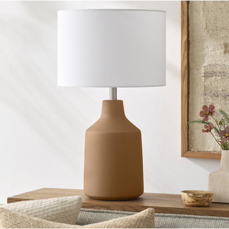Lockwood Concrete Table Lamp with Linen Shade, White, Gray