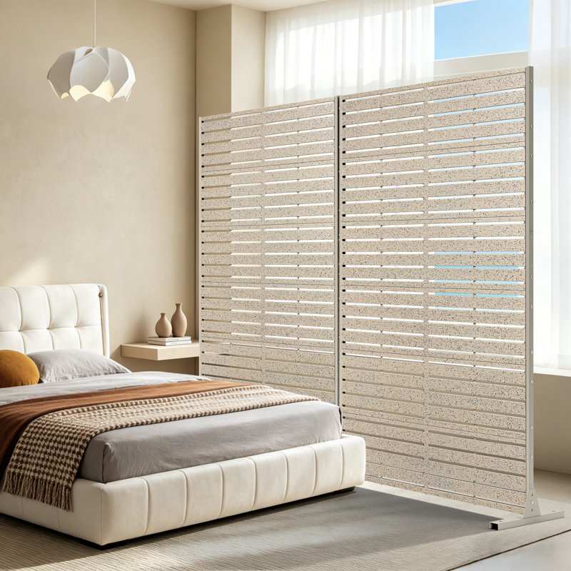 Paravent d'extérieur à 6 panneaux, 115,5 cm x 183 cm, autoportant, motif floral à persiennes, panneaux en PEHD et cadre en acier pour terrasse, jardin ou abri de climatisation - Gris rouille clair