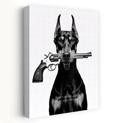 Doberman Gun Portrait Contemporary Dog Portrait, art mural