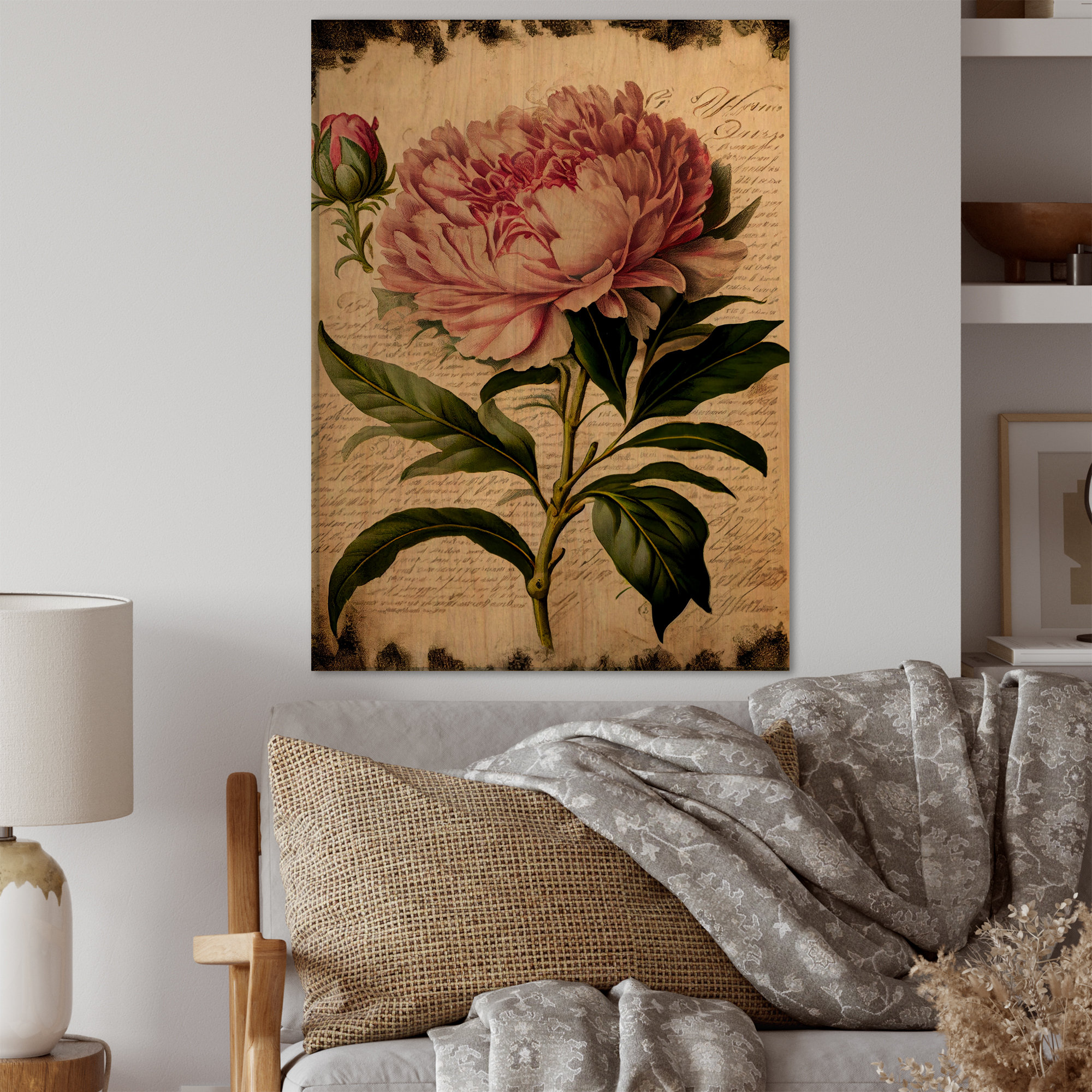Red Barrel Studio Vintage Pink And White Peony I - Floral Peony Wood ...