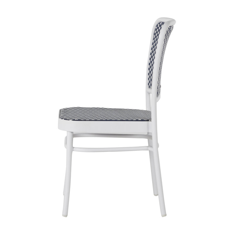 Parc Stacking Patio Dining Side Chair, Chalk and White & Navy