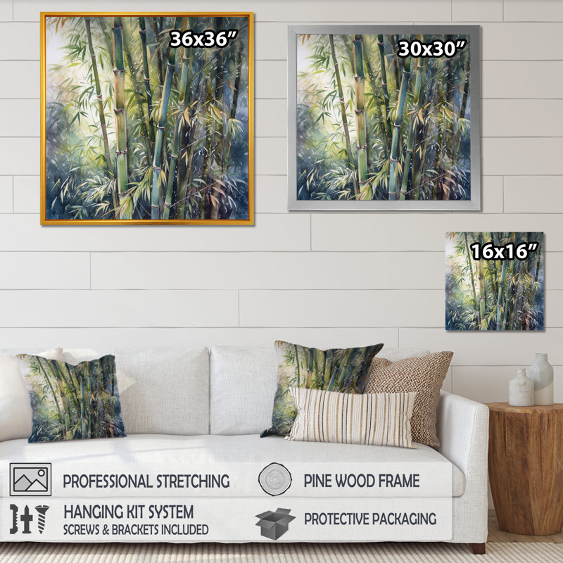 Impression sur toile Goldenray Green Floral Bamboo Bliss II, H 16 po x l 16 po x P 1 po, Toile tendue