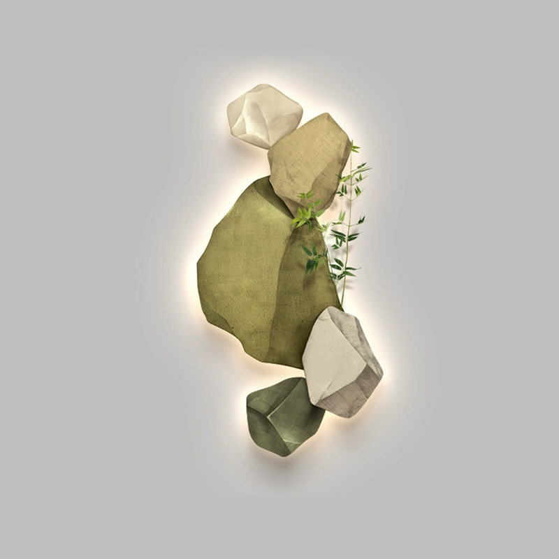 Vert, blanc forme libre grès art mural, H 55,12 po x l 27,56 po