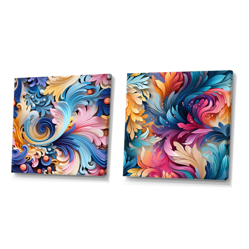 Eilerman - Ensemble de 2 collages abstraits carrés, H 36 po x l 73 po, Toile tendue