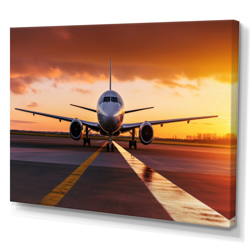 Avion au coucher du soleil II - décoration murale transport, H 34 po x l 44 po x P 1,5 po, Toile tendue