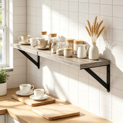 Wall Mounted Floating Shelves Set of 2, Deep Engineered Wood with Visible Bracket, Large Storage Capacity for Living Room, Bathroom, Bedroom, Kitchen