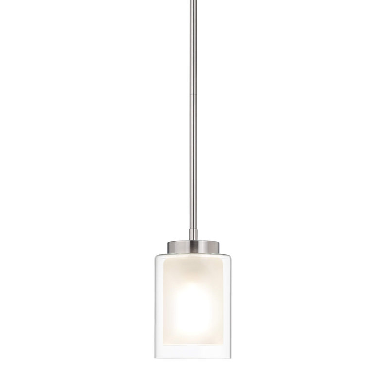 Mini luminaire suspendu 1 lumière avec double verre suspendu, Nickel brossé