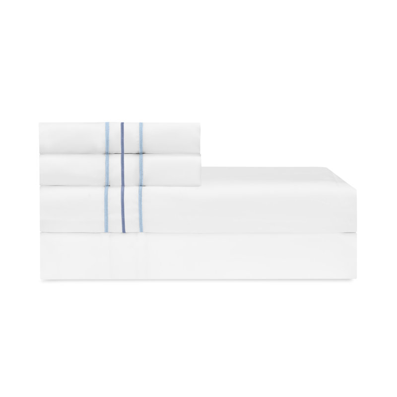 Corso Sateen Sheet Set, Full Sheet Set, White/Sion/Stone Blue