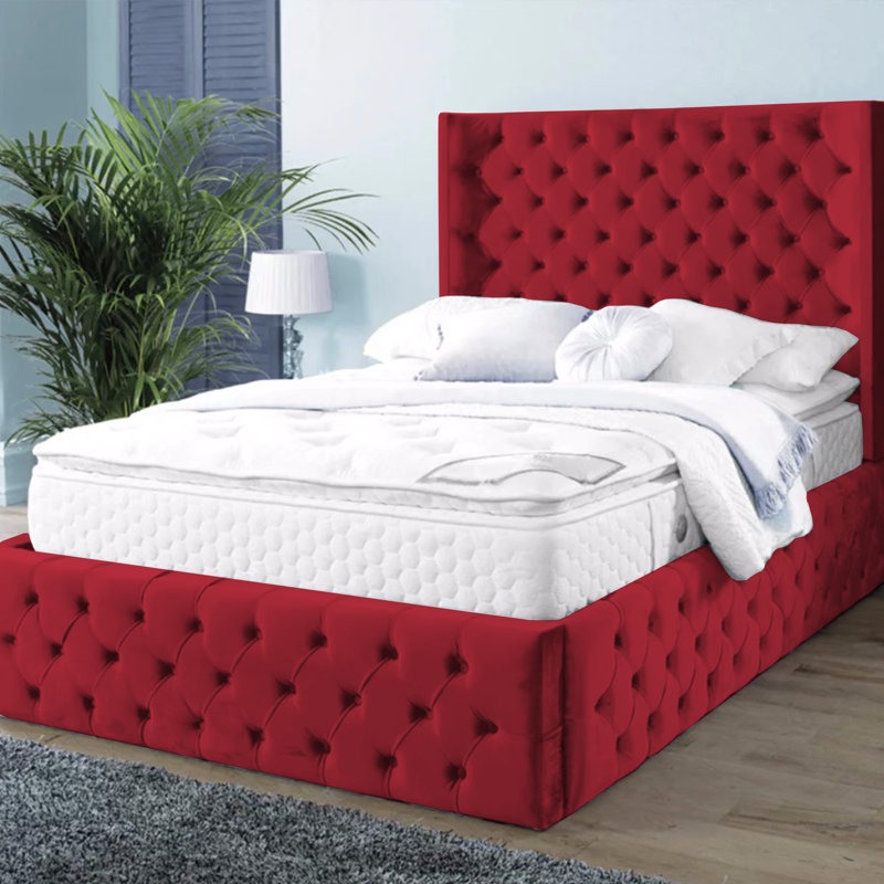 Buckingham Chesterfield Velvet Upholstered Bed Frame - Deep Button, Sprung Slats, Single (3'), Burgundy