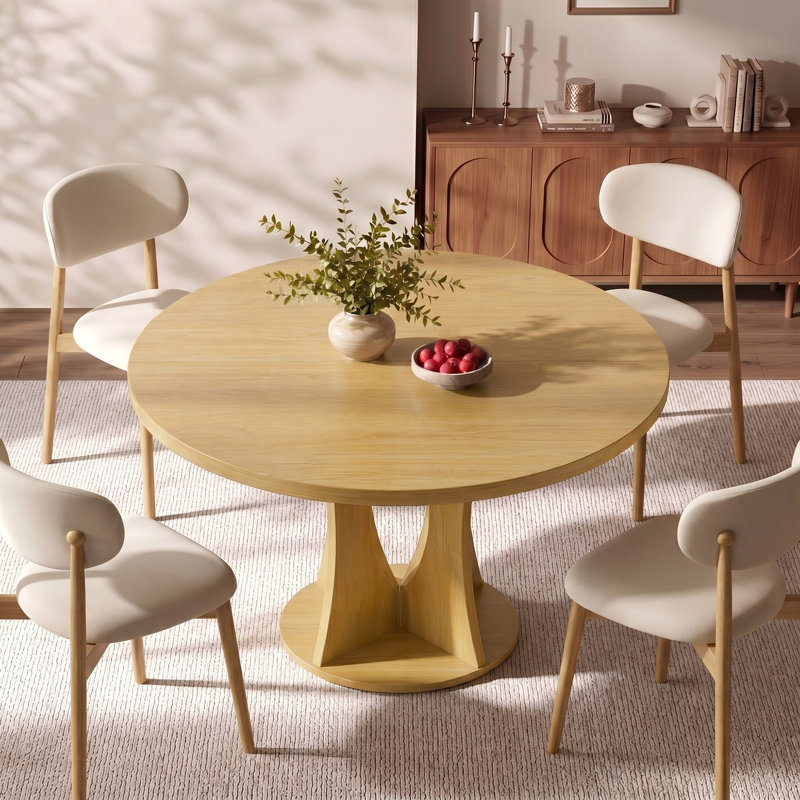 47.2-inch Round Dining Table, Kitchen Table for 4-6, Farmhouse Circle Dining Room Table, Space Saving Wood Kitchen & Dining Room Furniture, Oak