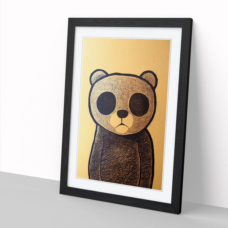 FRM-V0523-2488X Teddy Bear Sgraffito - Single Picture Frame Print, 34cm H x 25cm W x 2cm D, Oak