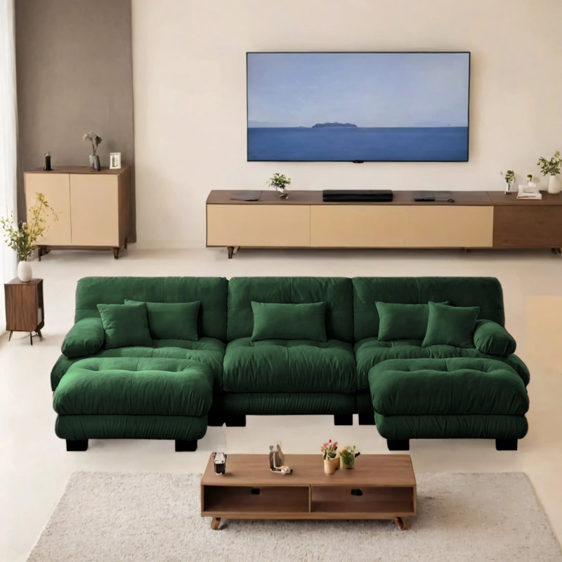 Canapé modulaire surdimensionné en forme de U surdimensionné avec 2 repose-pieds, Vert