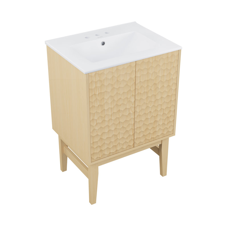 Bosse 24" Freestanding Bathroom Vanity in Natural Oak with Sink Top, Natural Oak, White, Single-Hole