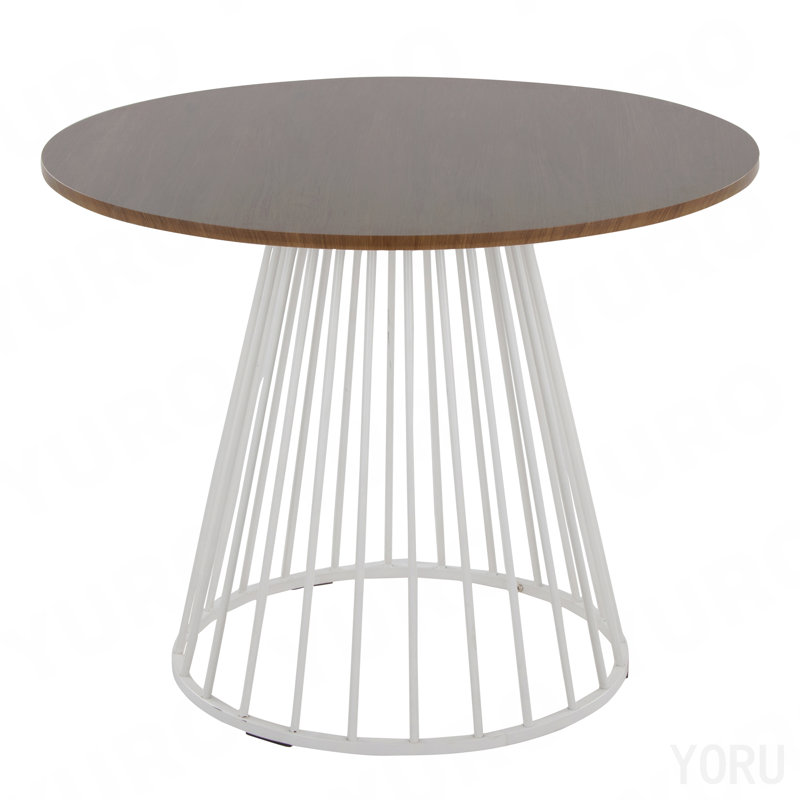 Table de salle à manger contemporaine en métal blanc et bois de noyer
