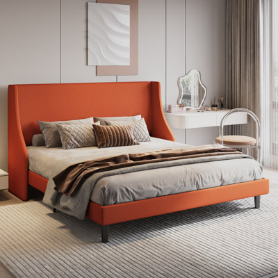 Toderick Upholstered Platform Bed with Deluxe Wingback and Linen Blend